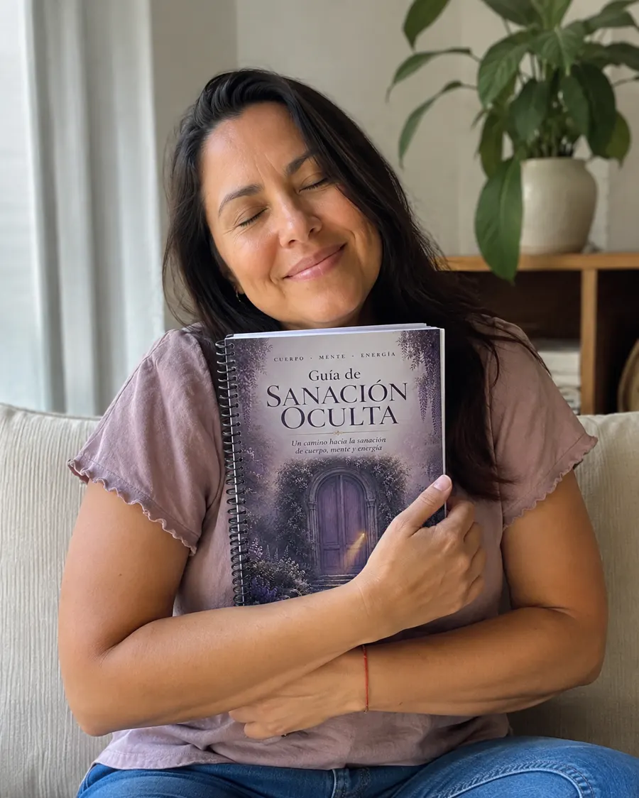 Lectora abrazando su Guía de Sanación Oculta